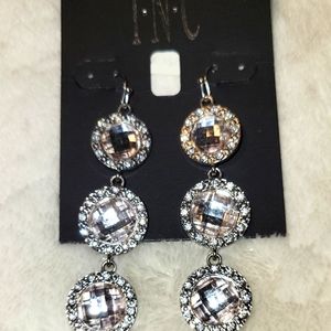 INC-Silvertone-Crystal-Dangle-3 Stone earrings